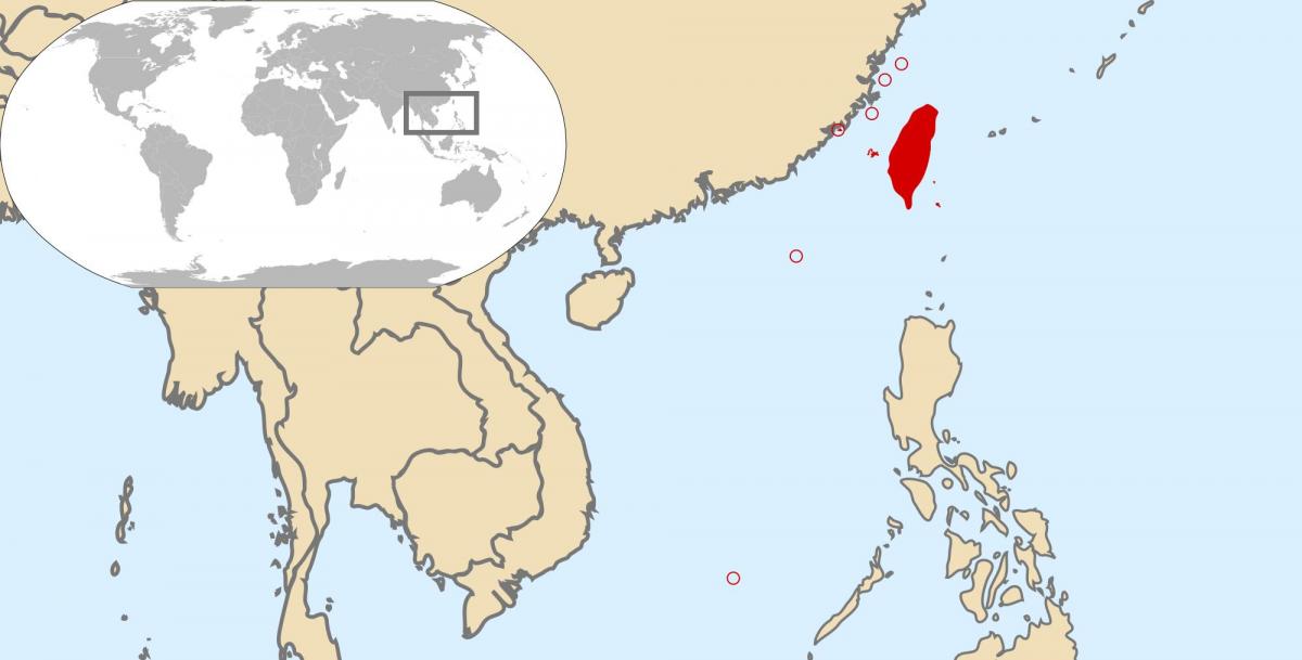 svetovni zemljevid, ki prikazuje Tajvan